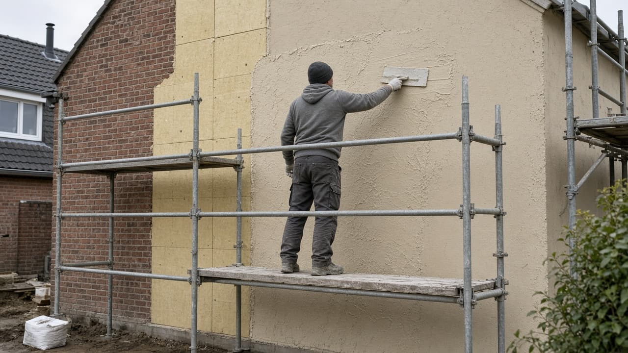 Nieuwe villa, zandkleurige crepi in Destelbergen