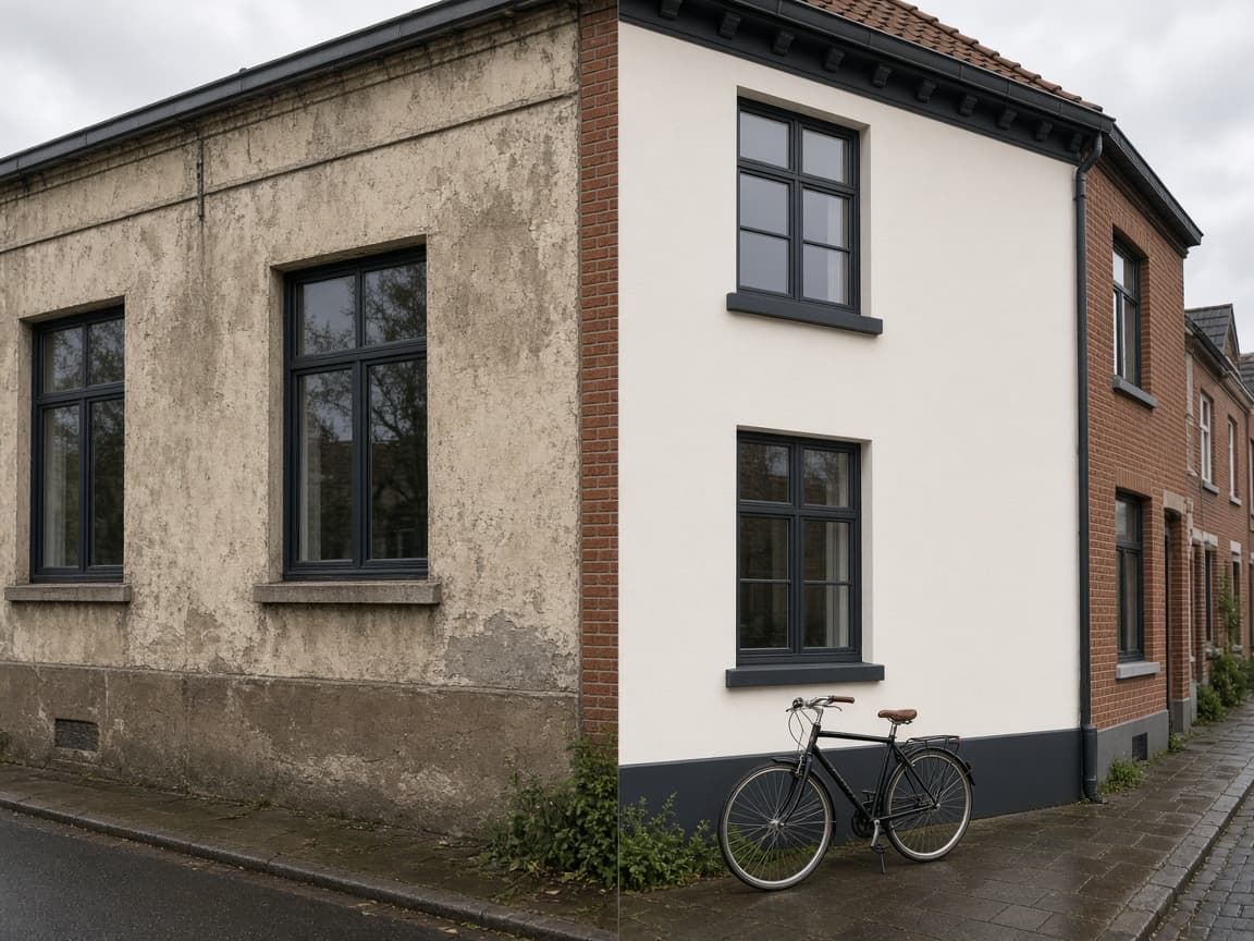 Siliconen crepi op rijwoning in Gent